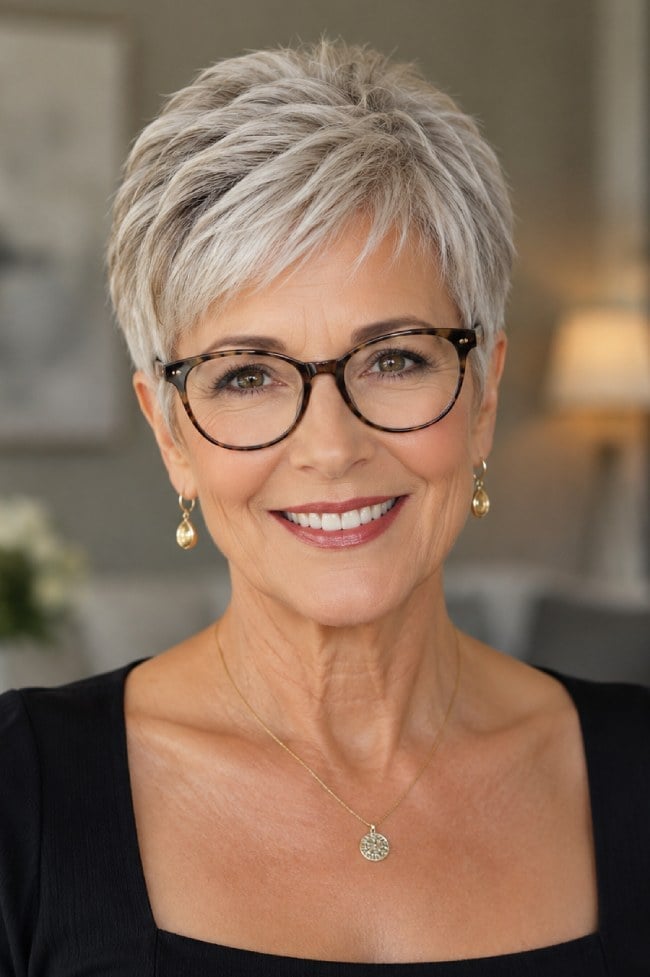 Frosted Silver Pixie With Wispy Bangs — Short Haircuts