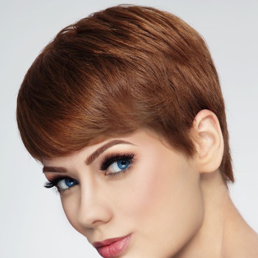 Copper Red Pixie With Textured Bangs — Short Haircuts