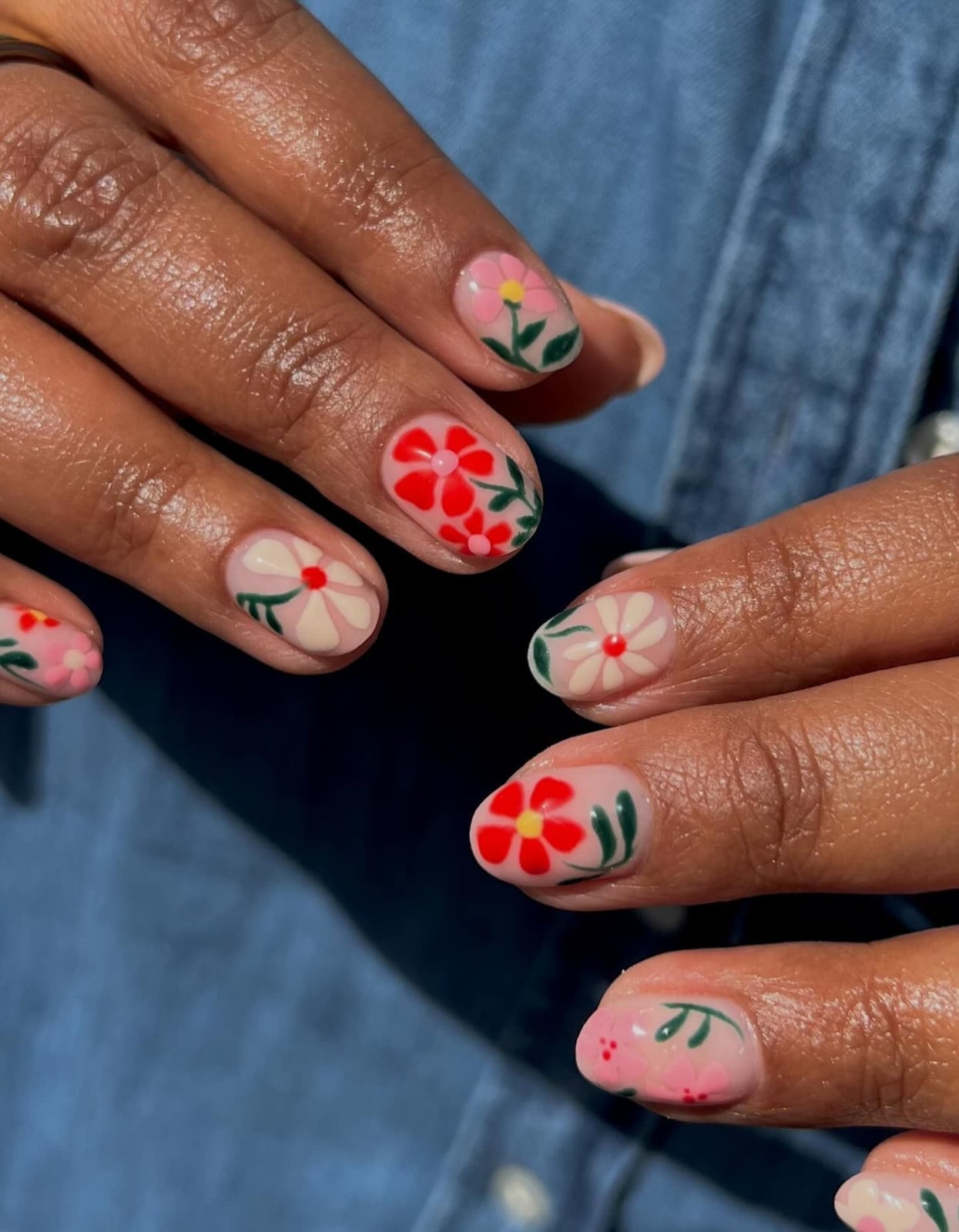 Vibrant Floral Short Round Nails Vibrant Floral Short Round Nails — Short Nails