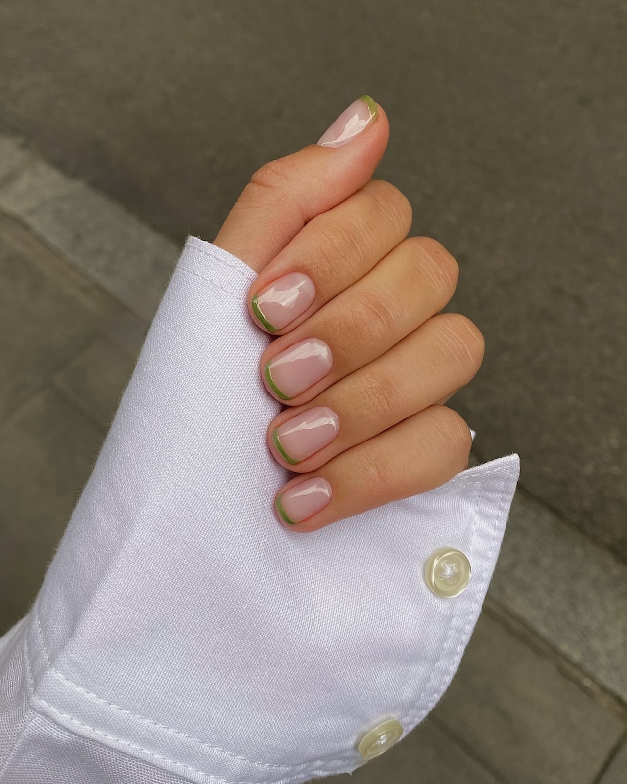 Green French Tip Short Square Nails Green French Tip Short Square Nails — Short Nails