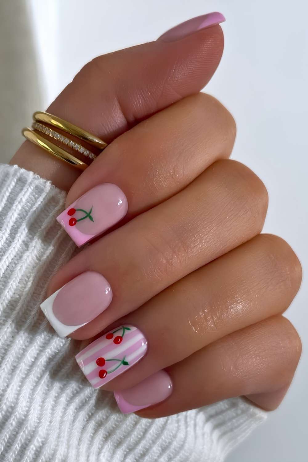 Cherry Motif French Short Square Cherry Motif French Short Square — Short Nails