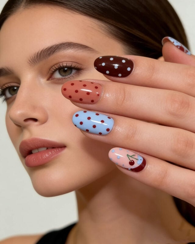 Wave Point Cherry Short Oval Nail Tips