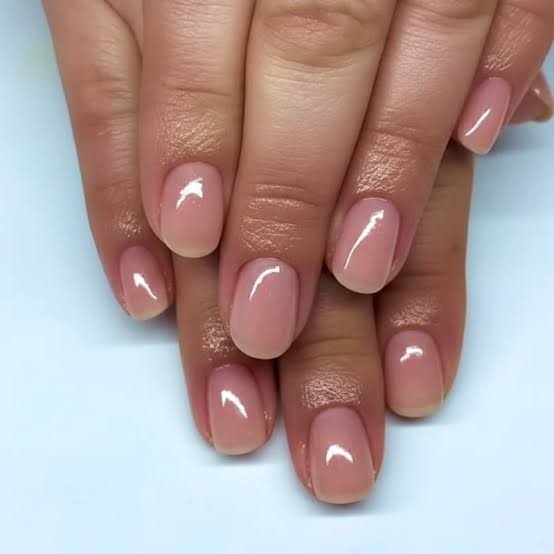 Sheer Nude Pink Glossy Short Oval Nails, Everyday Version Sheer Nude Pink Glossy Short Oval Nails, Everyday Version