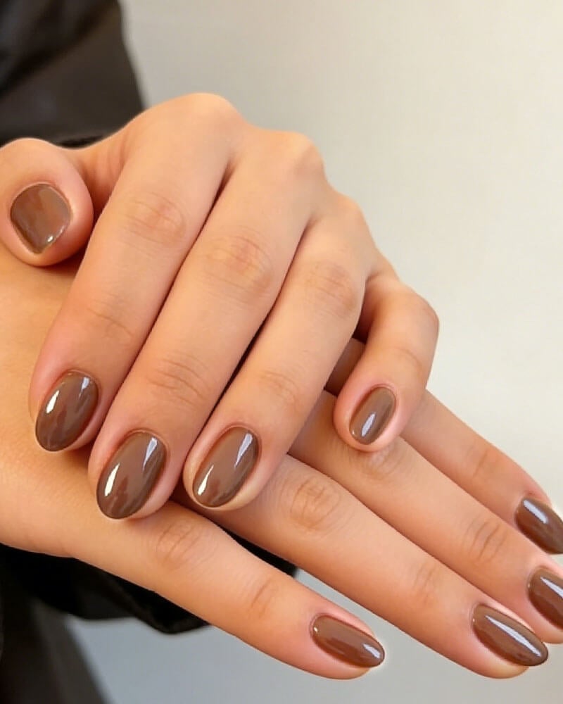 Solid Brown Glossy Short Oval Nails Solid Brown Glossy Short Oval Nails