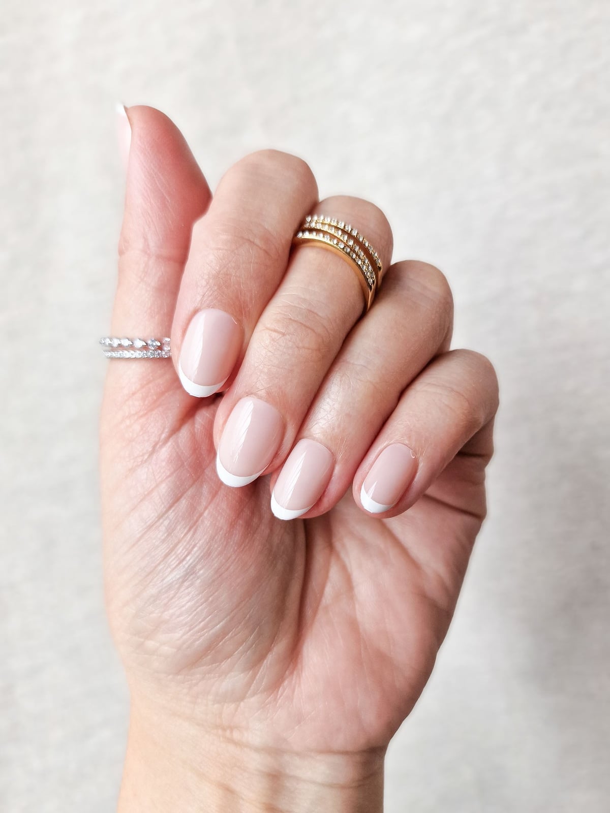 Sheer Nude Pastel Colored French Tip Short Oval Nails Sheer Nude Pastel Colored French Tip Short Oval Nails