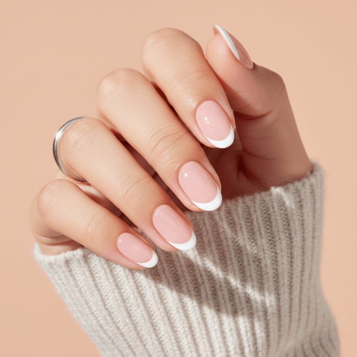 Sheer Pink Base White French Tip Short Oval Nails Sheer Pink Base White French Tip Short Oval Nails