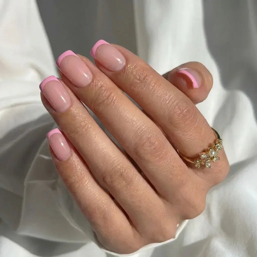 Short Square Bright Pink French Tips Short Square Bright Pink French Tips — Short Press On Nails