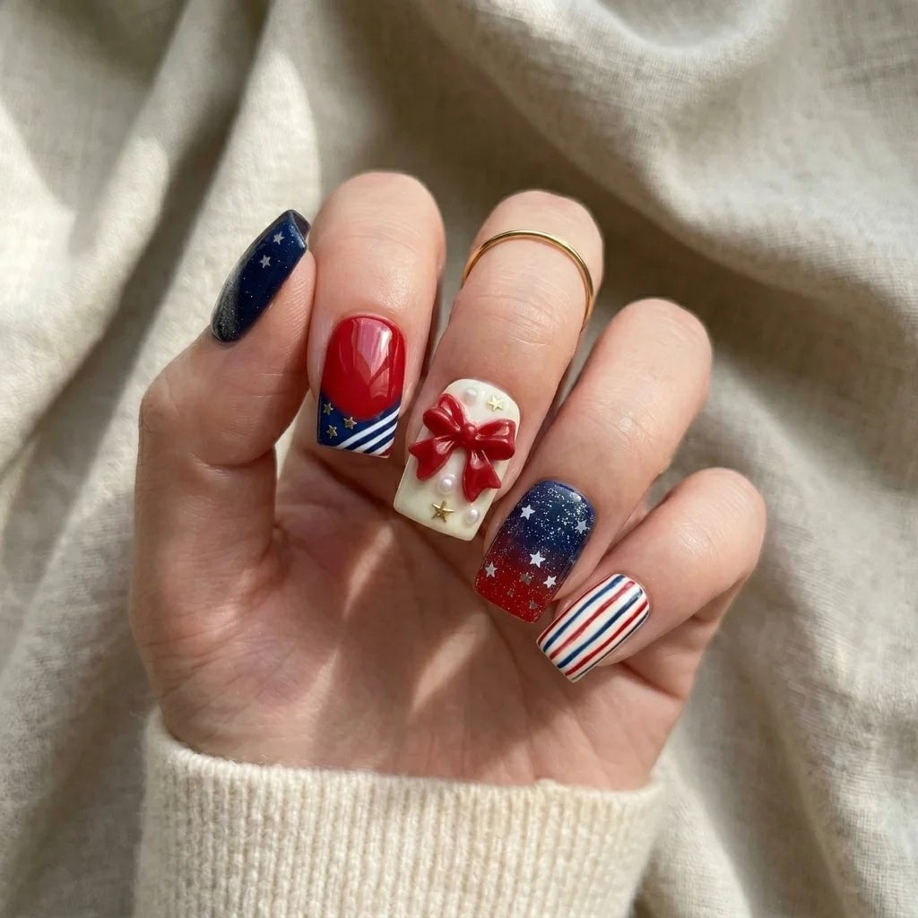 Short Square Patriotic 4th of July Nails Short Square Patriotic 4th of July Nails — Short Press On Nails