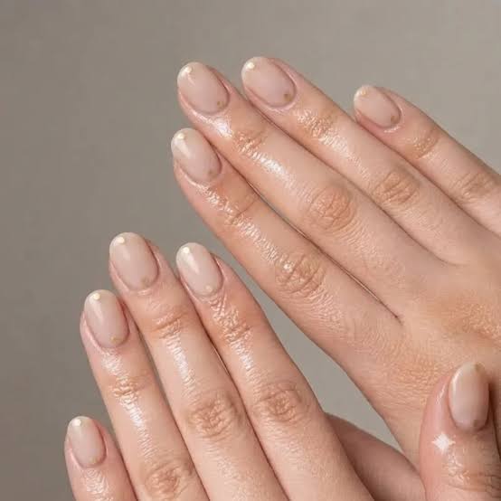 Sheer Nude with Tiny Gold Dots Short Round Nails