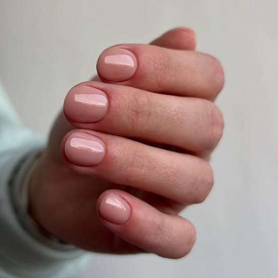 Natural Sheer Nude Pink Glossy Short Round Nails