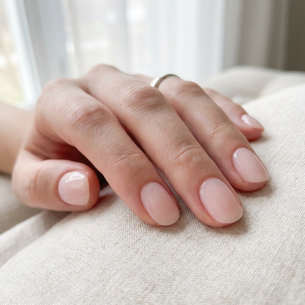 Sheer Milky Pink Soft Round Nails — Short Round Nails