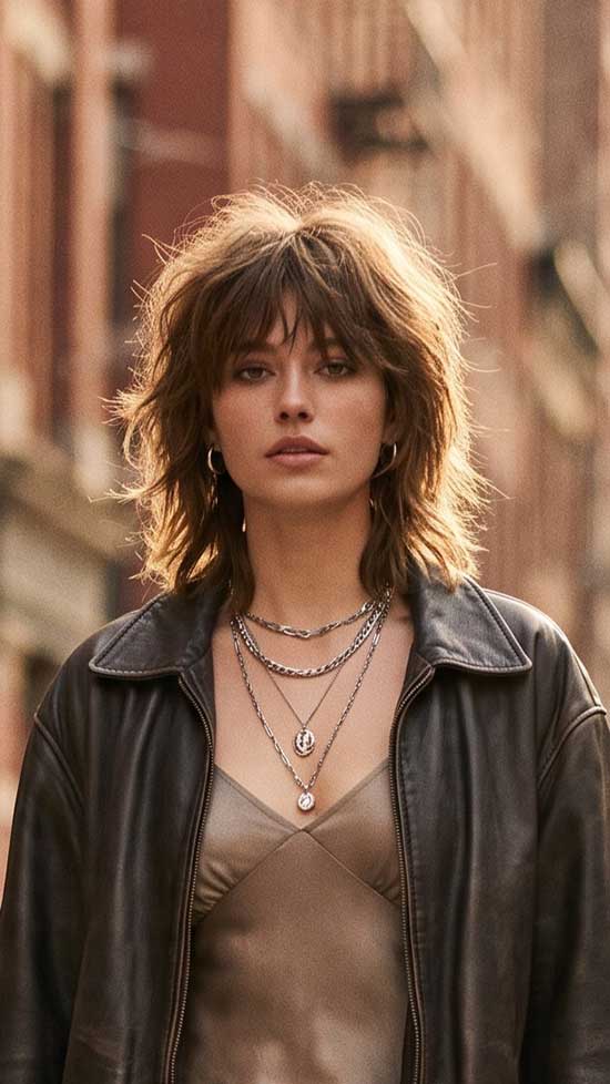 Collarbone Shag With Soft Curtain Bangs — Short Shag
