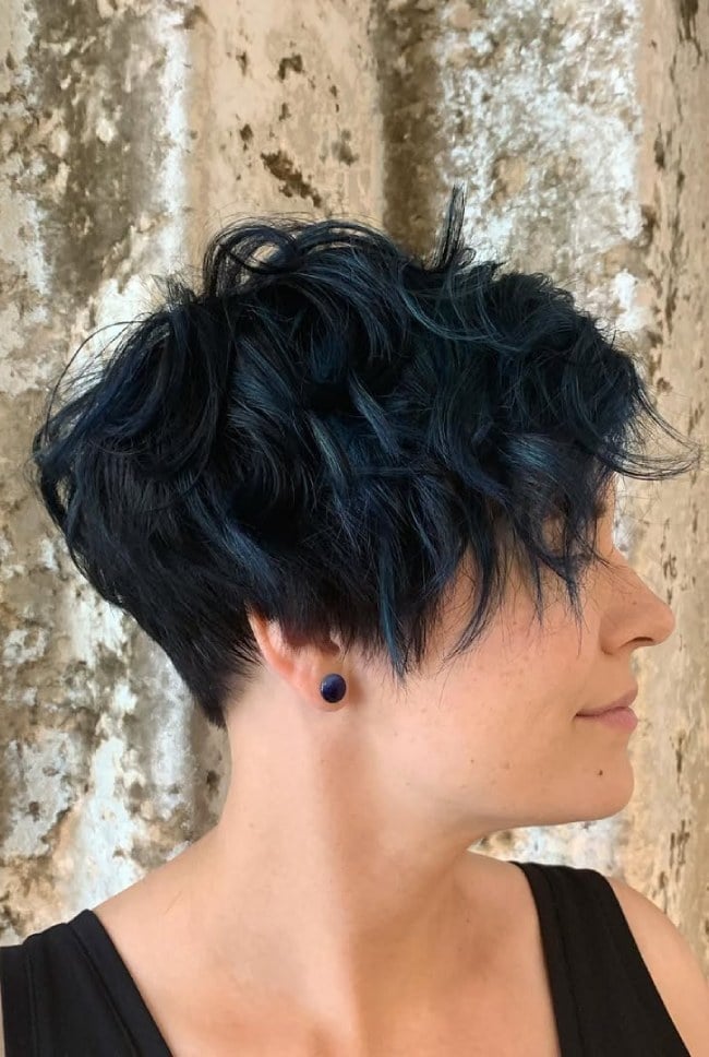 Pixie Shag With Dark Blue And Teal Highlights — Short Shag