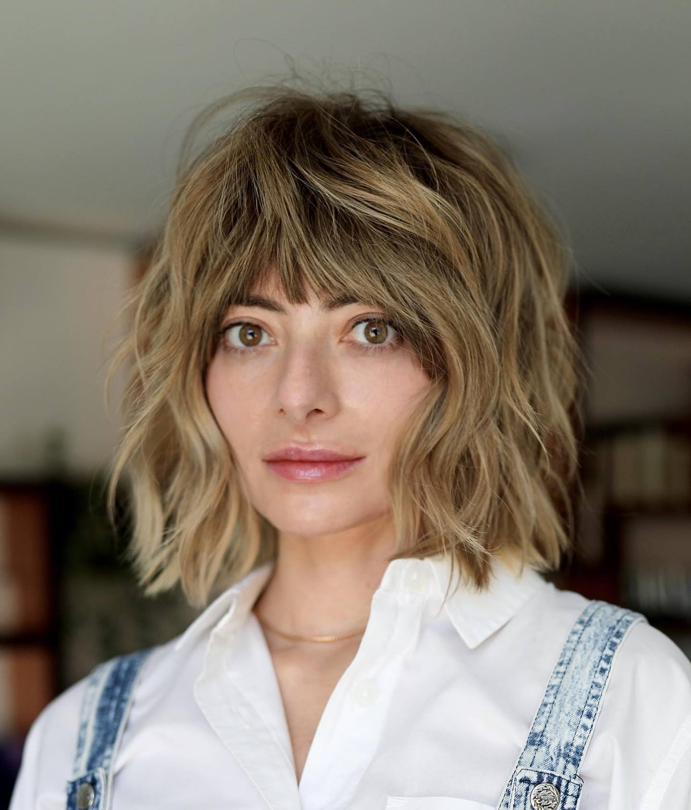 Honey Blonde Shoulder Length Wolf Cut Honey Blonde Shoulder Length Wolf Cut — Short Wolf Cut