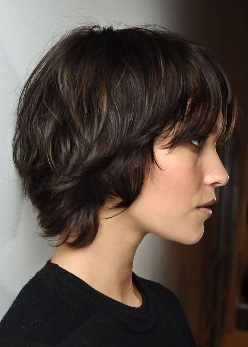 Thick Wavy Wolf Cut With Curtain Bangs Thick Wavy Wolf Cut With Curtain Bangs — Short Wolf Cut