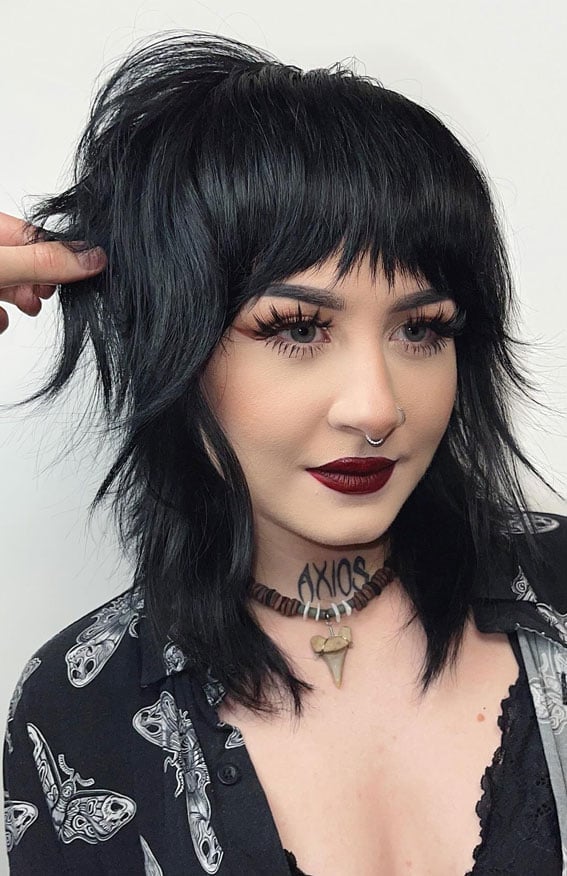 Jet Black Wolf Cut With Micro Fringe Jet Black Wolf Cut With Micro Fringe — Short Wolf Cut