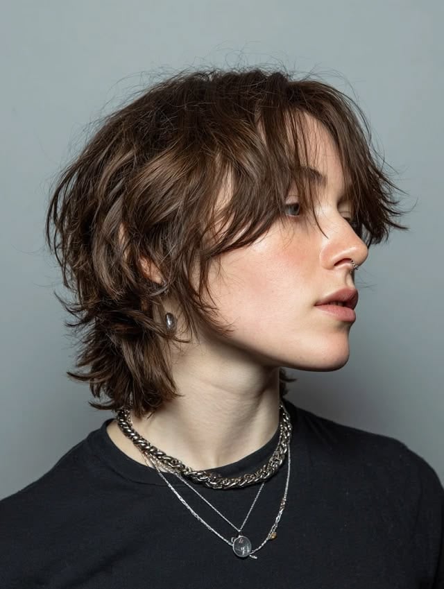Chin Length Wolf Cut With Curtain Bangs Chin Length Wolf Cut With Curtain Bangs — Short Wolf Cut