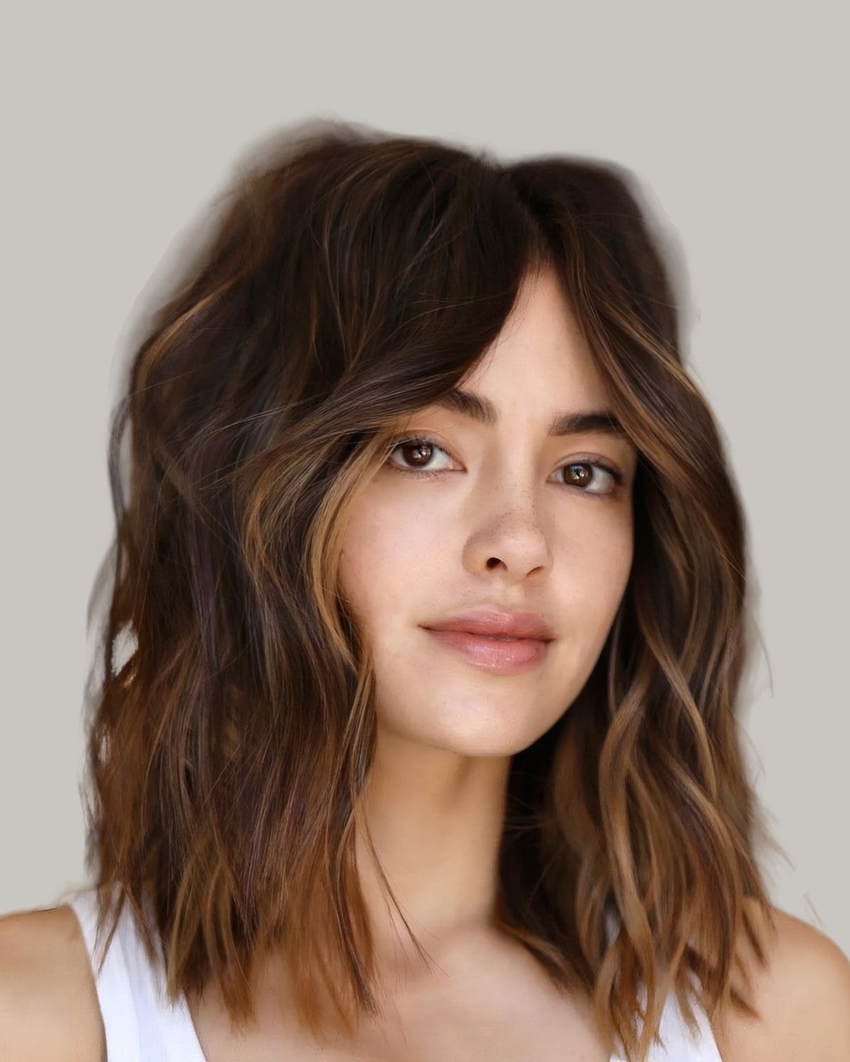 Dark Brown With Blonde Highlights Layered Cut Dark Brown With Blonde Highlights Layered Cut — Shoulder Length Haircuts