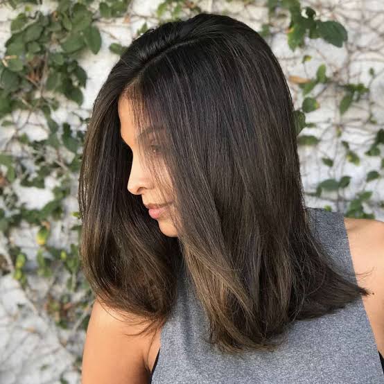 Dark Brown With Caramel Highlights And Waves Dark Brown With Caramel Highlights And Waves — Shoulder Length Haircuts