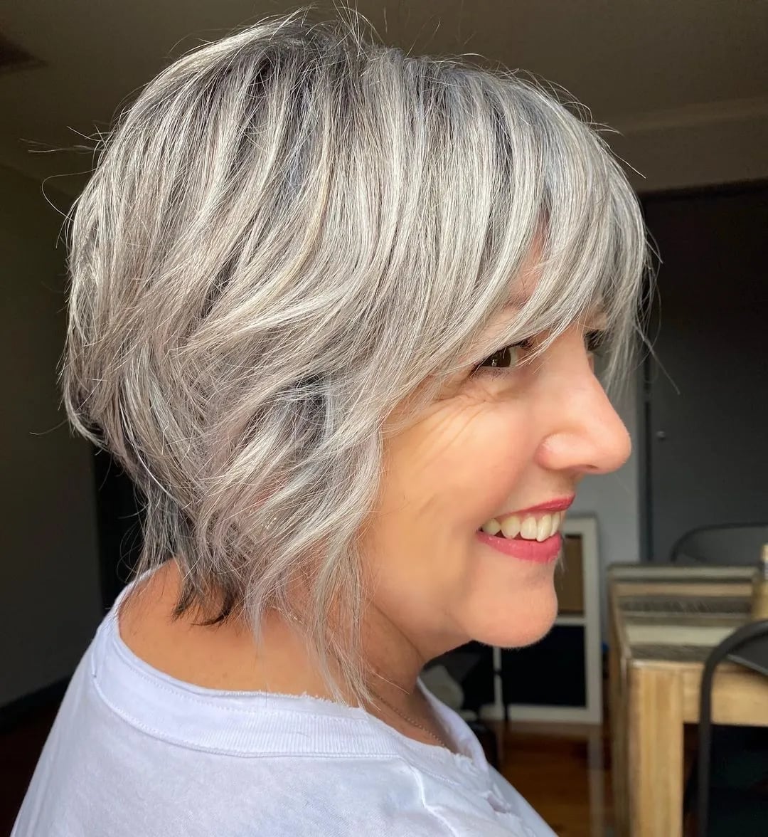 Layered Silver Bob With Darker Roots Layered Silver Bob With Darker Roots