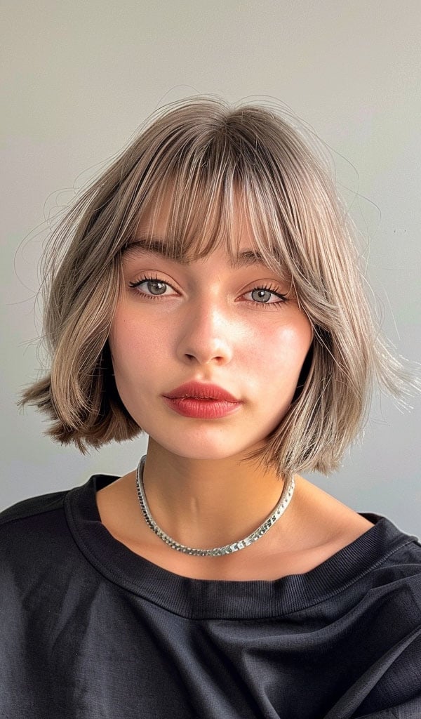 Ashy Silver Bob With Wispy Bangs Ashy Silver Bob With Wispy Bangs