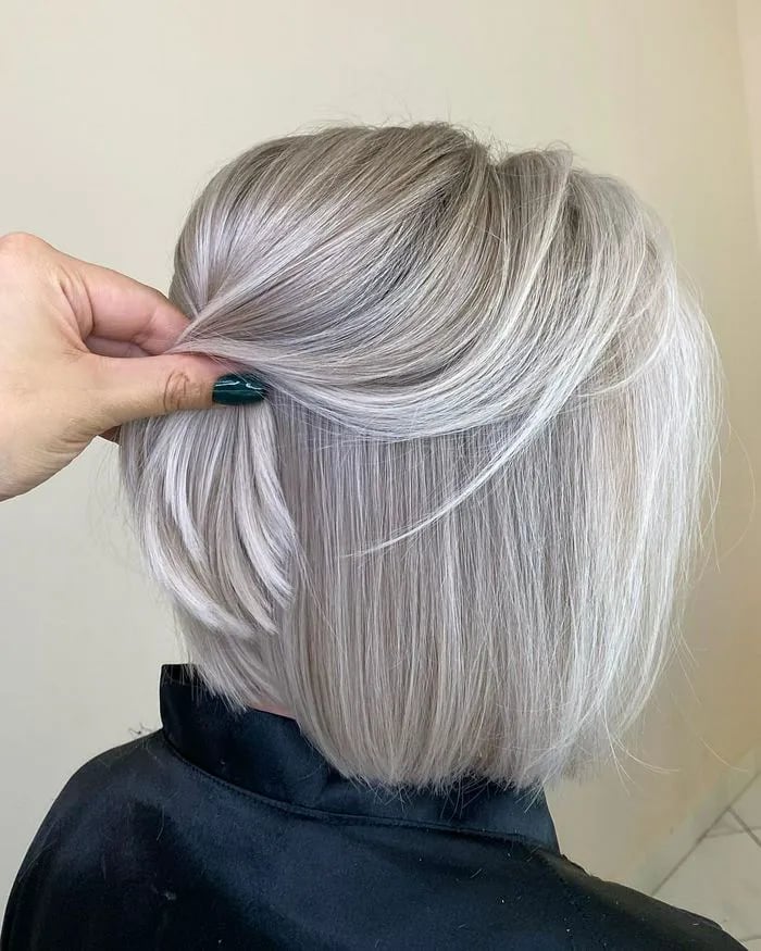 Chin Length Bob With Ash Blonde Silver Highlights Chin Length Bob With Ash Blonde Silver Highlights — Silver Bob