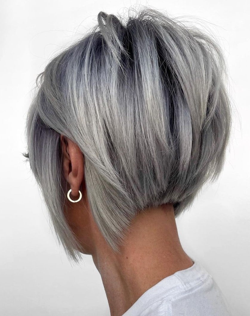 Chin Length Bob With Stacked Back Layers Chin Length Bob With Stacked Back Layers — Silver Bob