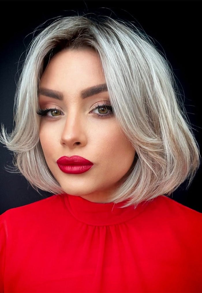 Silver Blonde Bob With Voluminous Layers Silver Blonde Bob With Voluminous Layers — Silver Bob