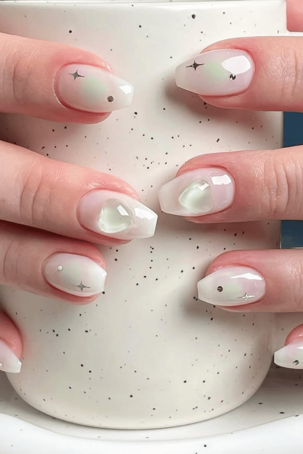 Short Coffin Milky White With Aurora Effect — Simple Nails