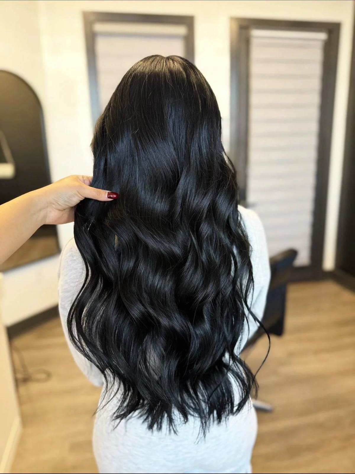 Rich Deep Black With Smooth Blowout — Soft Black Hair