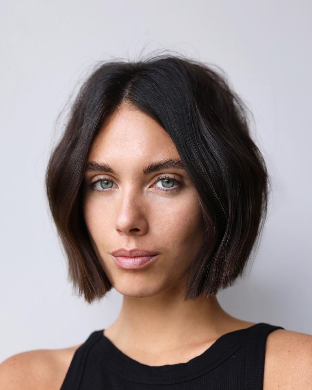 Chin Length Bob With Glossy Dark Brown Color, Office-Safe Version — Soft Box Bob