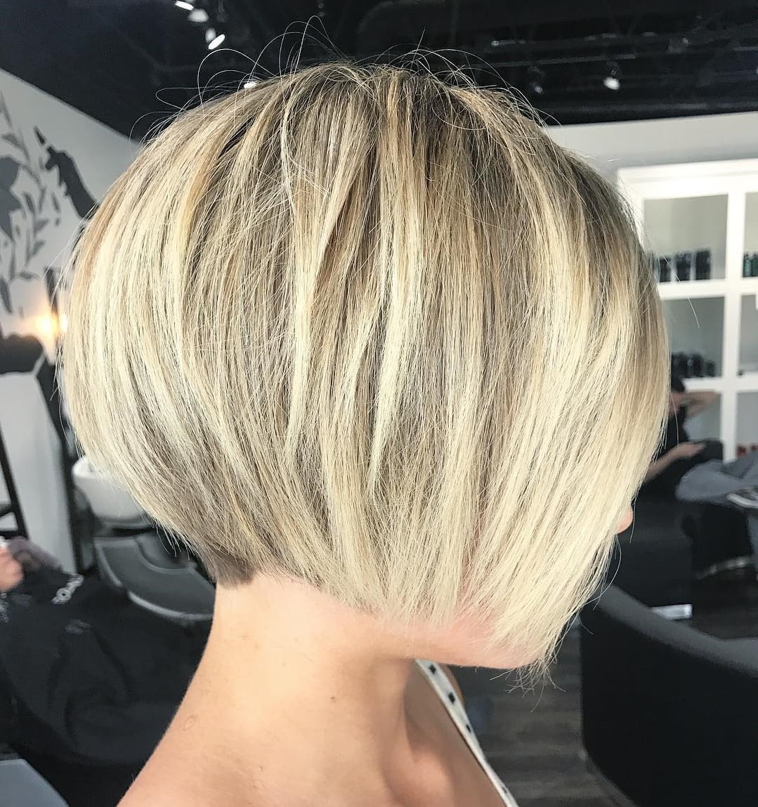Chin Length Bob With Honey Blonde Root Shadow — Soft Box Bob