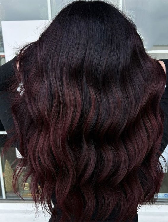 Mid-Back Dark Brown With Deep Red Sombre Mid-Back Dark Brown With Deep Red Sombre — Sombre Hair
