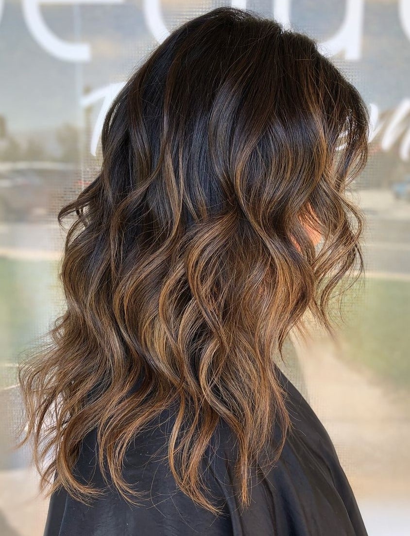 Mid-Back Dark Brown Fading To Lighter Brown Blonde, Side Mid-Back Dark Brown Fading To Lighter Brown Blonde, Side — Sombre Hair