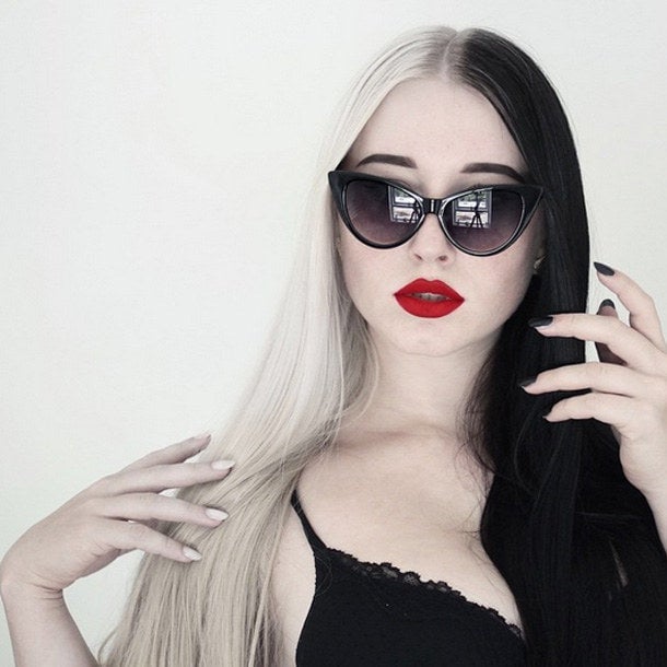 Mid-Back Length Straight Hair With Platinum Blonde And Black Split Dye — Split Dye Hair