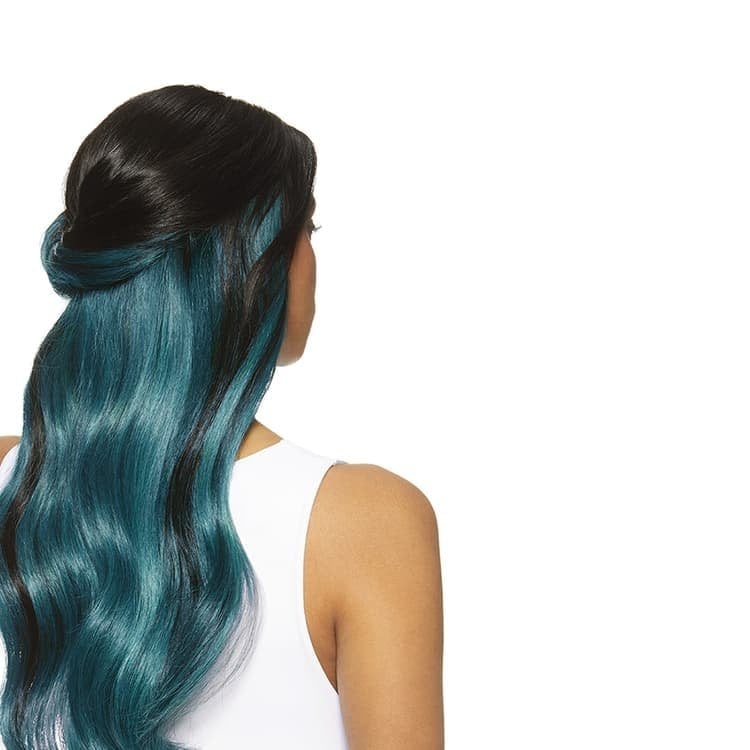 Dark Brown Base With Teal Peekaboo Highlights — Split Dye Hair