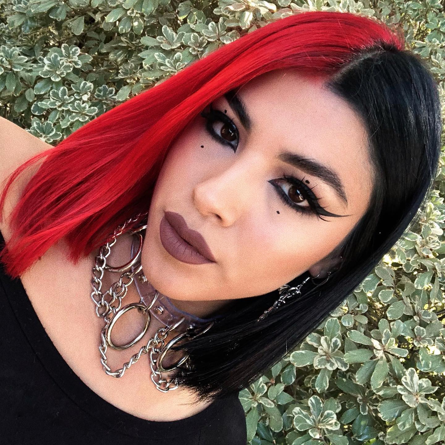 Chin Length Bob With Red And Black Split Dye — Split Dye Hair