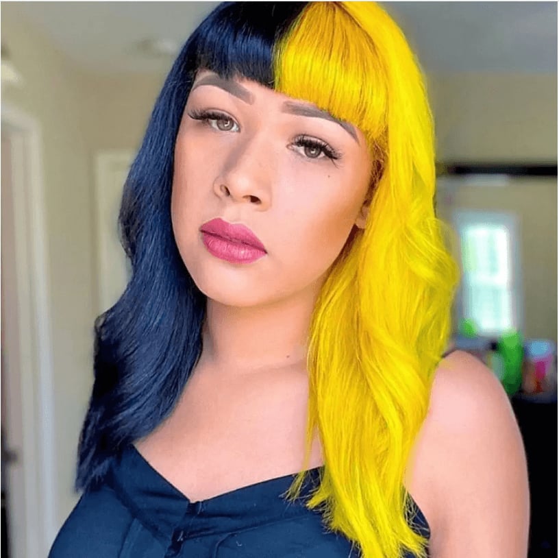 Collarbone Lob With Yellow And Black Split Dye — Split Dye Hair