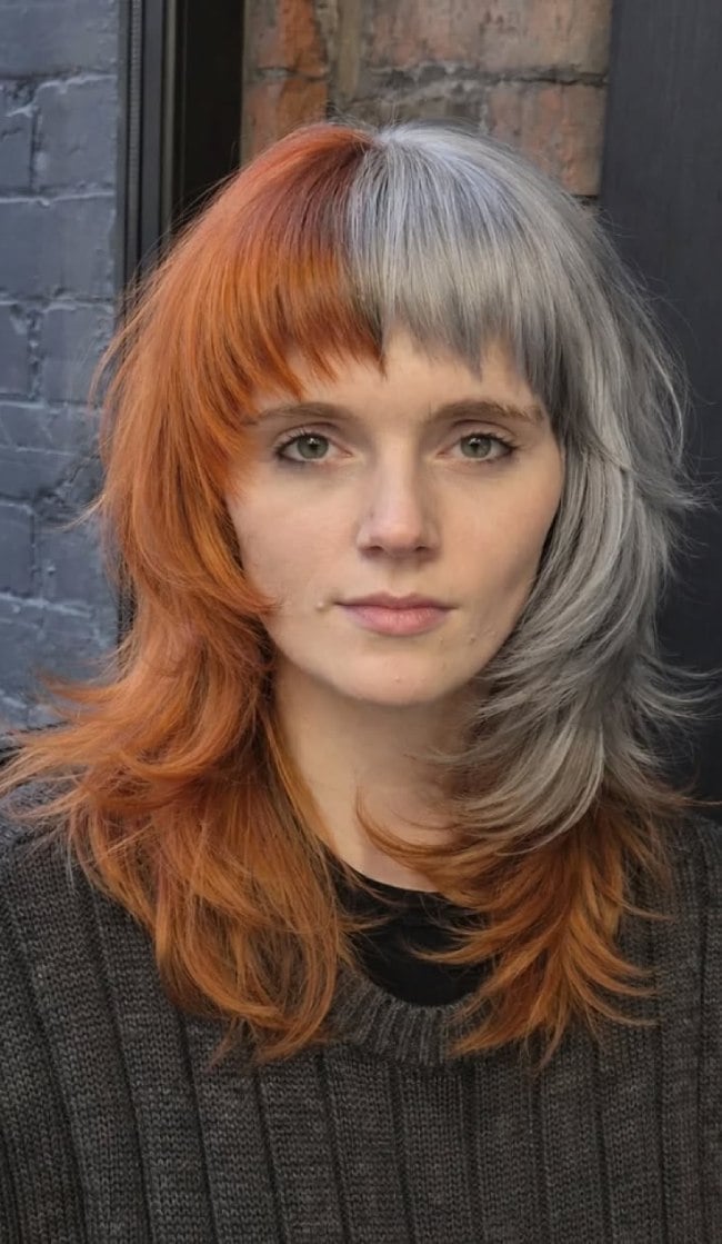 Shag With Copper And Ash Gray Split Dye — Split Dye Hair