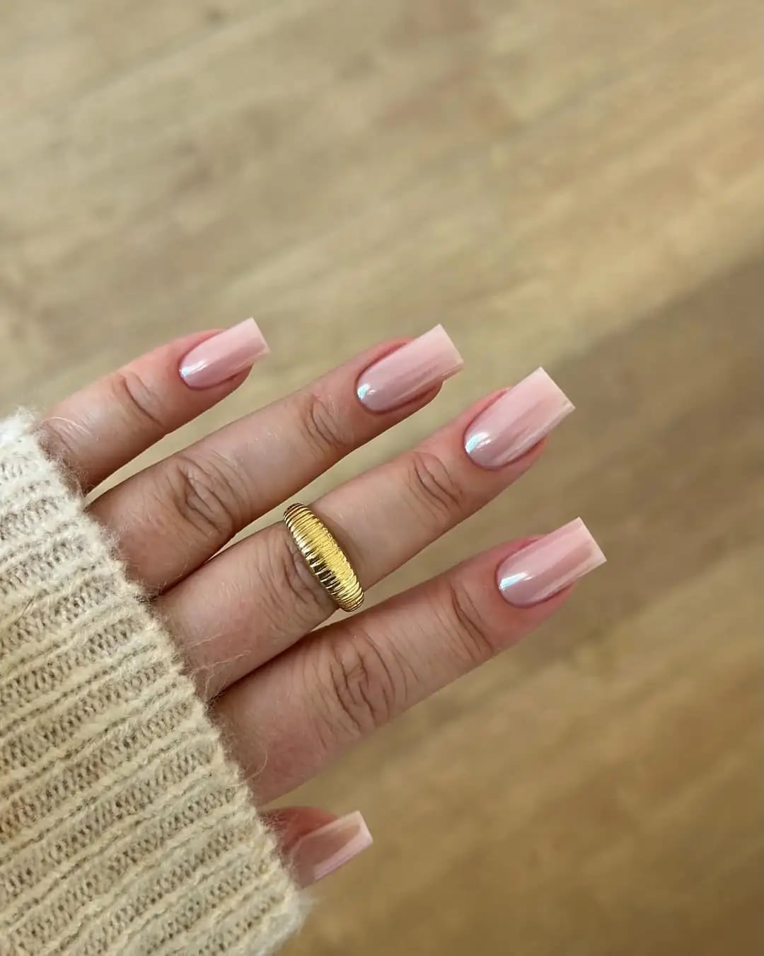 Medium Square Milky Pink Shimmer Nails Medium Square Milky Pink Shimmer Nails — Square Nails