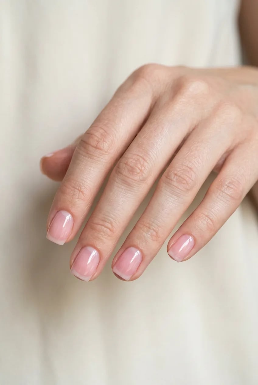 Short Square Sheer Pink Nude Nails, Glossy Short Square Sheer Pink Nude Nails, Glossy — Square Nails