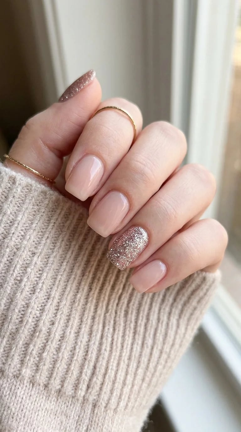 Sheer Nude Square Nails With Glitter Accent Sheer Nude Square Nails With Glitter Accent