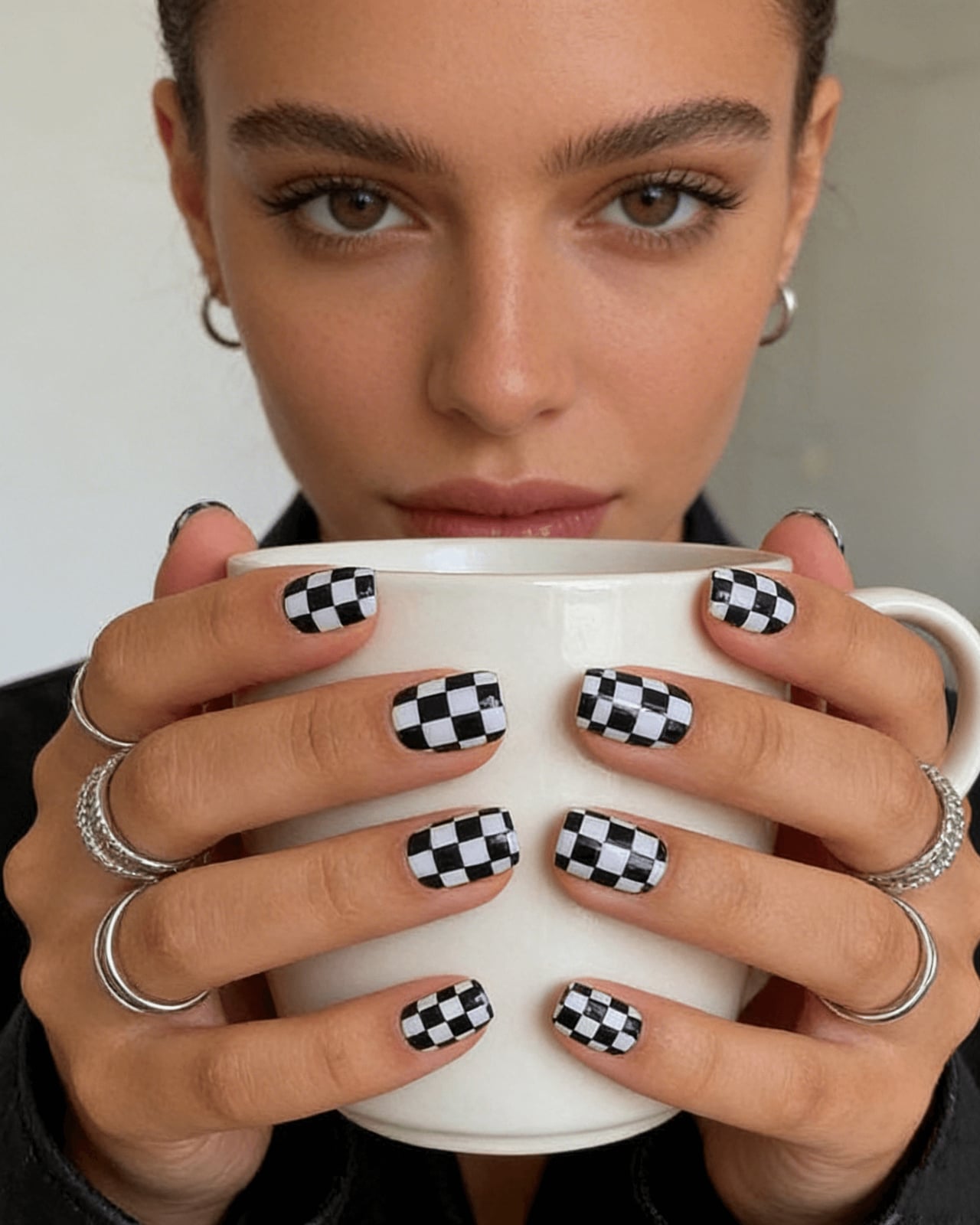 Short Square Checkerboard Pattern Nails Short Square Checkerboard Pattern Nails — Square Nails