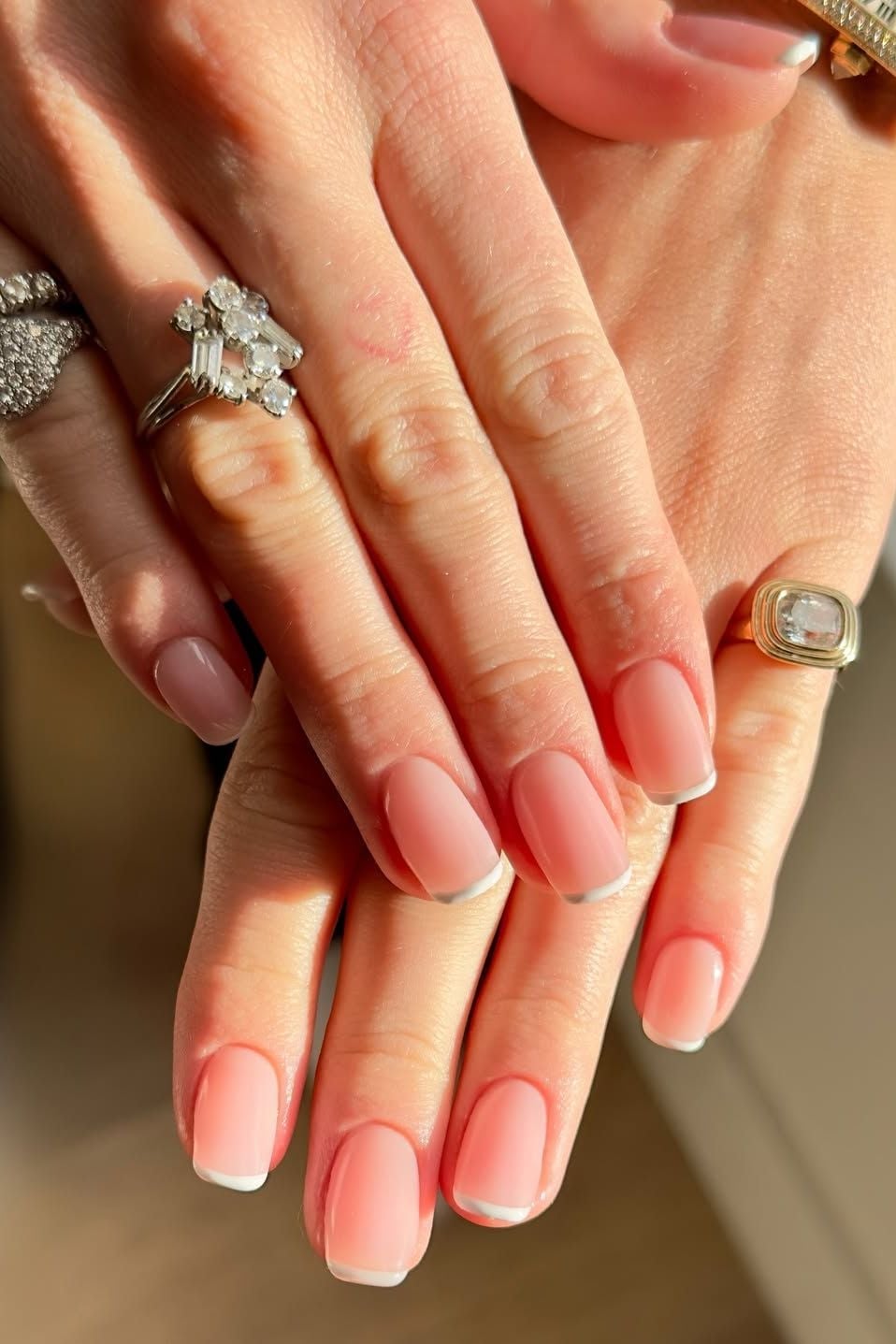 Short Square Nails With Thin White French Tips Short Square Nails With Thin White French Tips