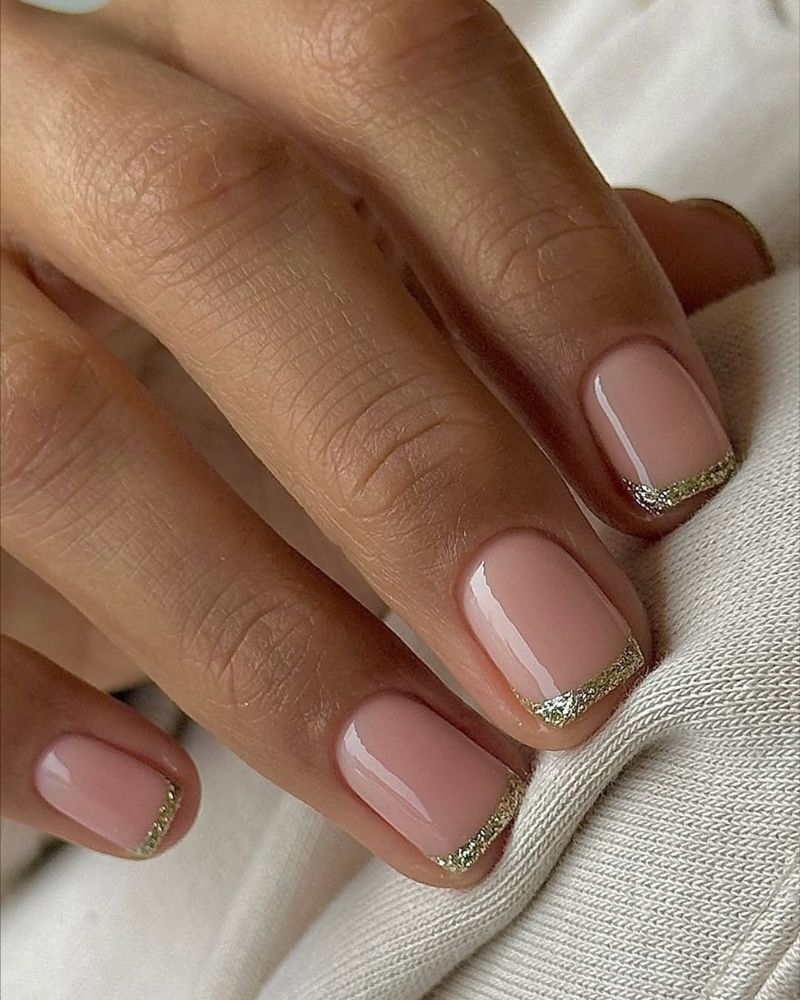 Short Square Nails With Glitter French Tips Short Square Nails With Glitter French Tips
