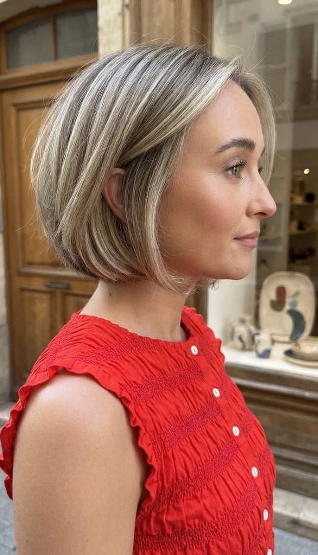 Soft Blonde Stacked Bob With Subtle Highlights