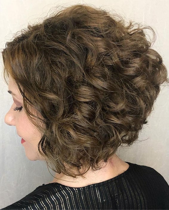 Brown Stacked Bob For Curly Hair