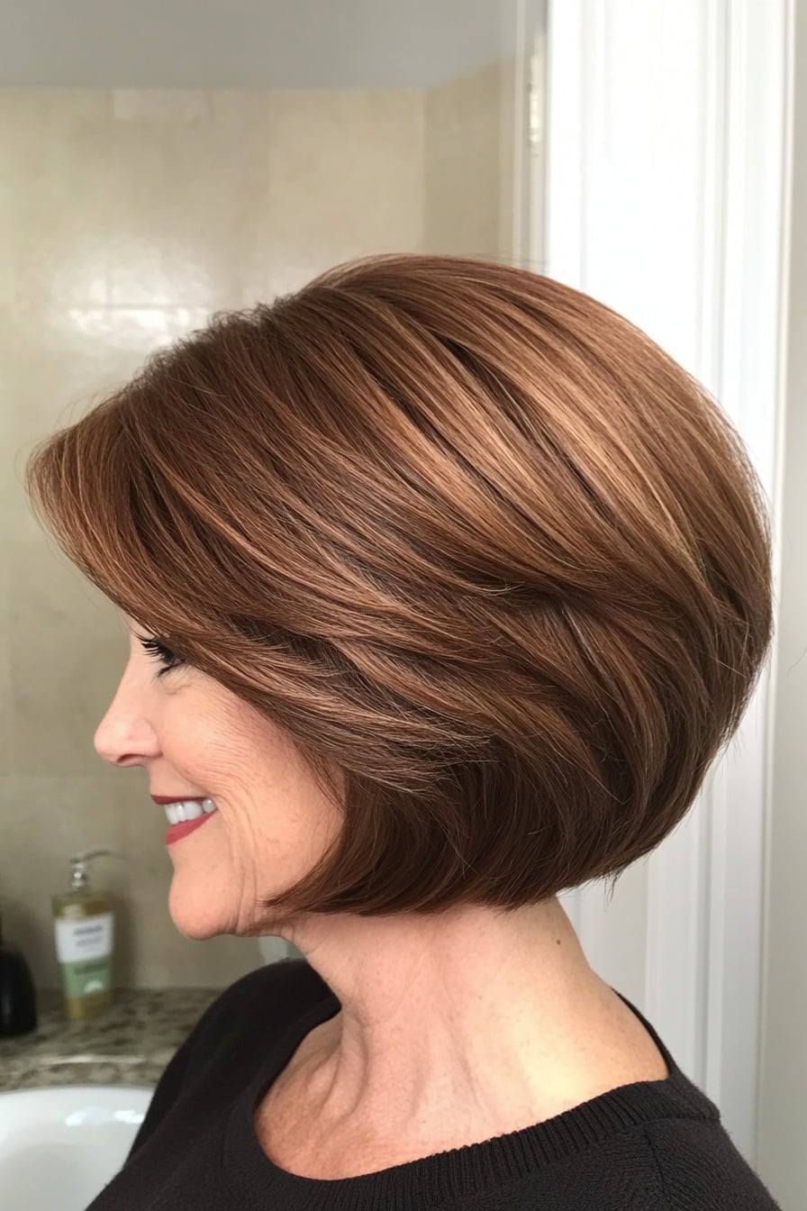Medium Brown Stacked Bob With Short Fringe