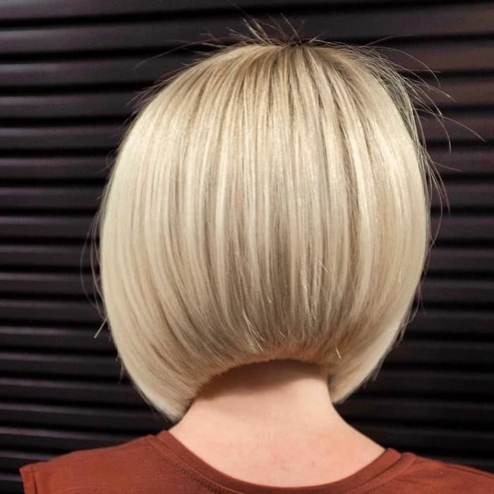 Medium Brown Inverted Bob With Side Swept Bangs — Stacked Bob