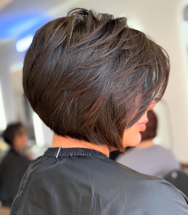 Brunette Stacked Bob With Choppy Layers